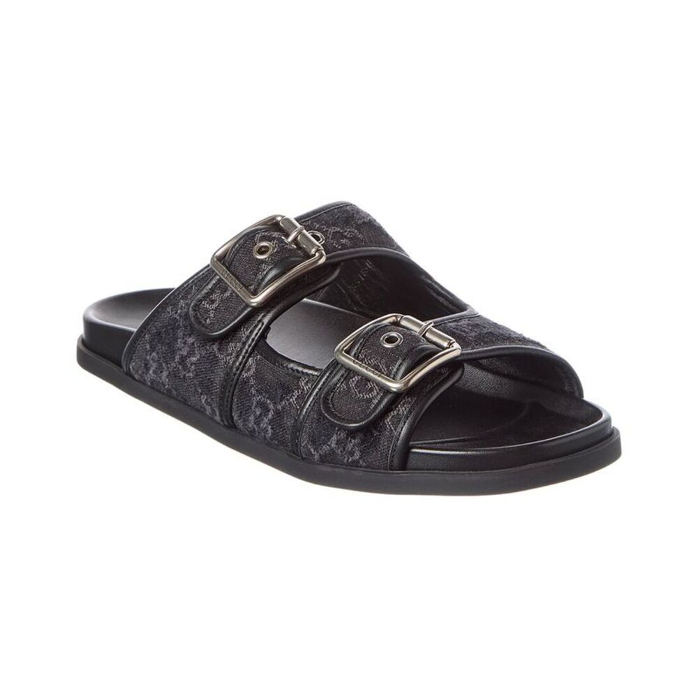 Gucci Logo Leather & Canvas Sandal, Black